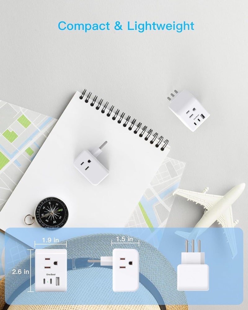 One Beat 2 Pack Italy Travel Plug Adapter, Type L Italy Power Adapter with 3 Outlets 3 USB Ports(2 USB C), 6 in 1 Travel Outlet Adaptor, 3 Prong Grounded Plug for USA to Italy Chile Uruguay Italian - Image 3